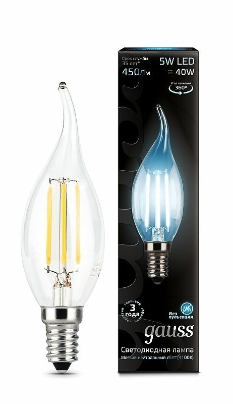 Лампа Gauss LED Filament Candle tailed E14 5W 4100K 104801205