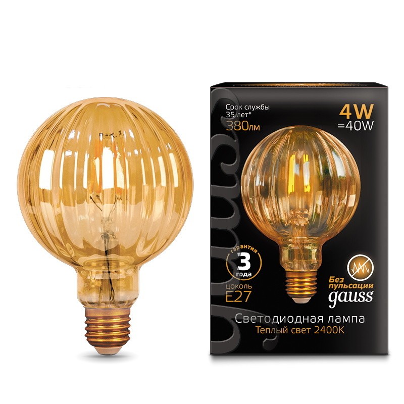 Лампа Gauss LED Filament G100 Baloon E27 4W Golden 380lm 2400K 1/20 147802004